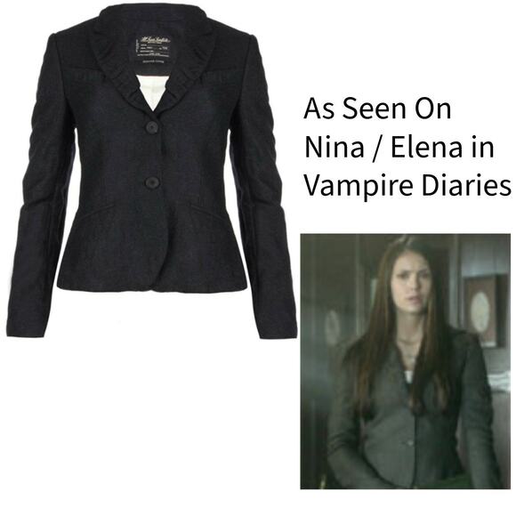 All Saints Louvre Black Tweed Ruched Blazer Jacket, ASO Vampire Diaries, Size 12 - Picture 1 of 7